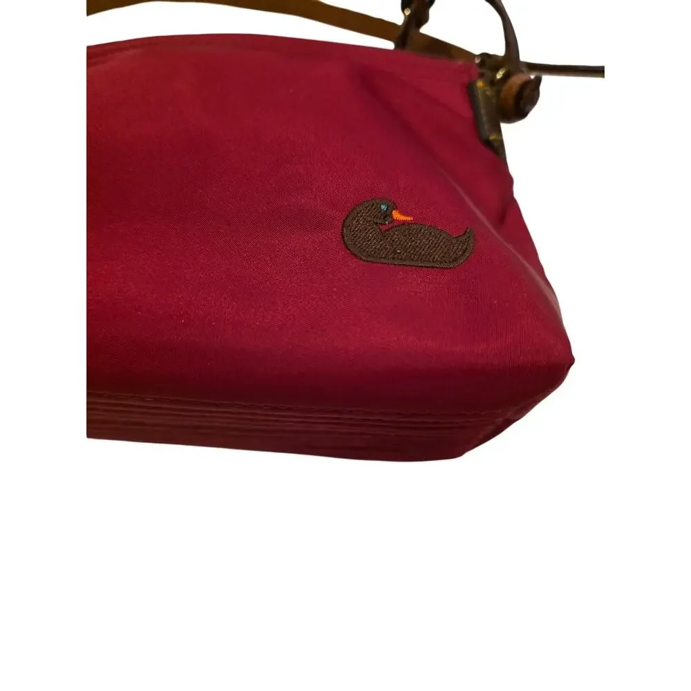 Dooney & Bourke Pink Nylon Shoulder Bag Duck Logo Brown Leather Trim Y2K‎